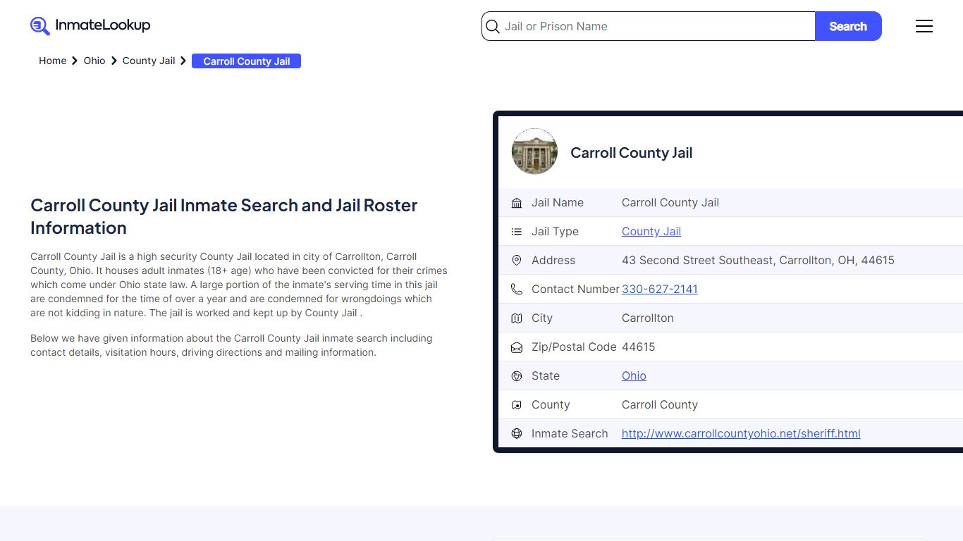 Carroll County Jail (OH) Inmate Search Ohio - Inmate Lookup