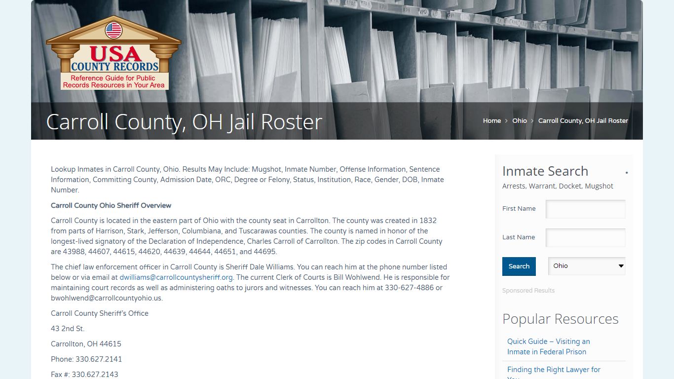 Carroll County, OH Jail Roster | Name Search