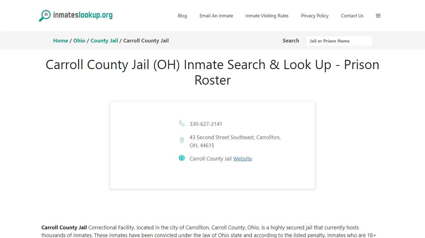 Carroll County Jail (OH) Inmate Search & Look Up - Prison Roster